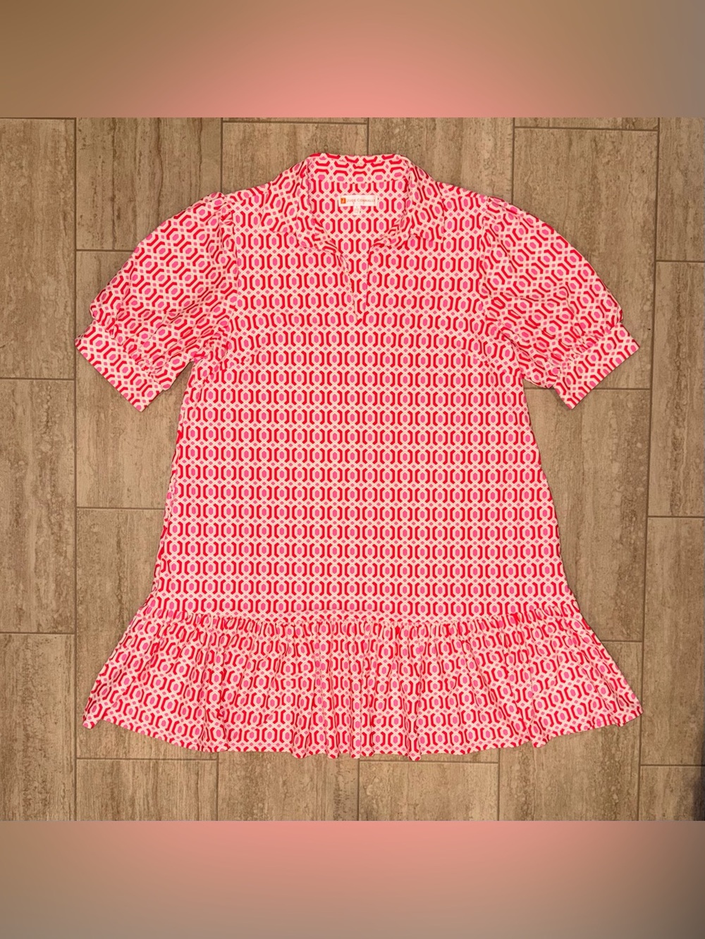 NWOT Jude Connally Kaia Midi Pink Patterned Ruffle-Hem Dress Size Large